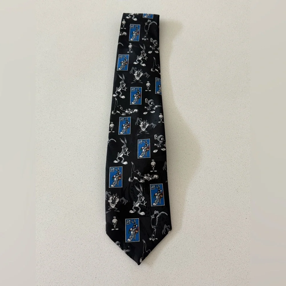 Vtg 1997 Looney Tunes Mens Tie 32 Cent Stamp Collection Bugs Bunny Taz New